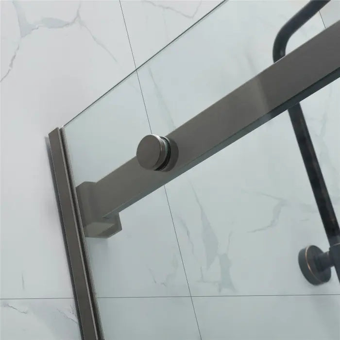 1200X900MM FRAMELESS SHOWER SLIDING DOOR AND RETURN PANEL - BRUSHED GUNMETAL