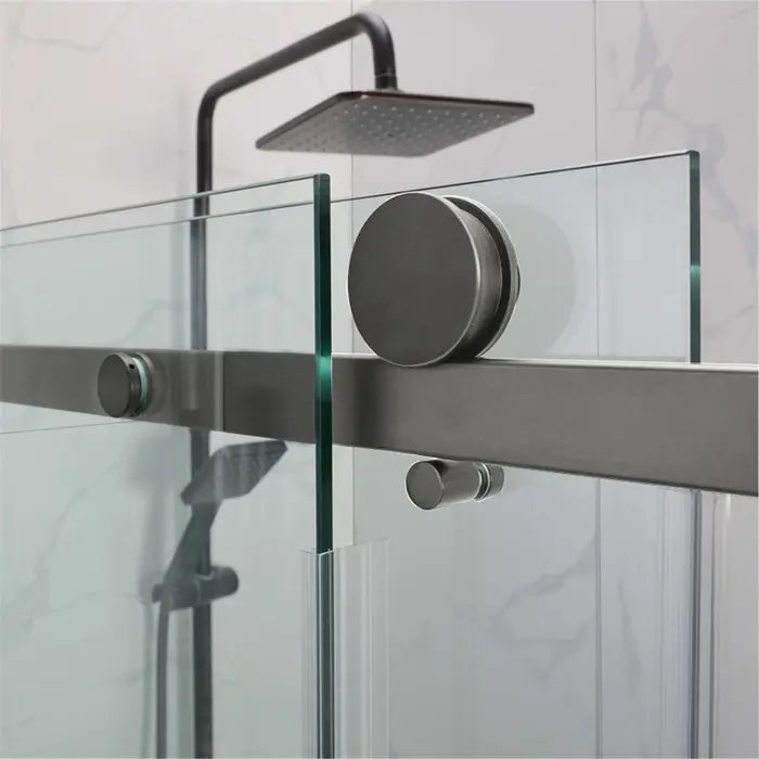 1200X900MM FRAMELESS SHOWER SLIDING DOOR AND RETURN PANEL - BRUSHED GUNMETAL
