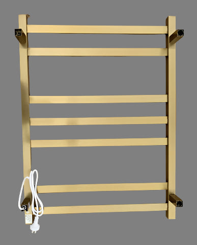7 BAR SQUARE HEATED TOWEL RAIL HTR 800H*500W*110D- BRUSHED GOLD - The Tile Collection™