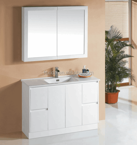 1200MM GLOSS WHITE PVC 100% WATERPROOF FLOORSTANDING VANITY WITH SINGLE BASIN CERAMIC TOP - The Tile Collection™