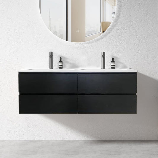 1200MM NELSON DARK OAK PLYWOOD WALL HUNG VANITY WITH DOUBLE BASIN