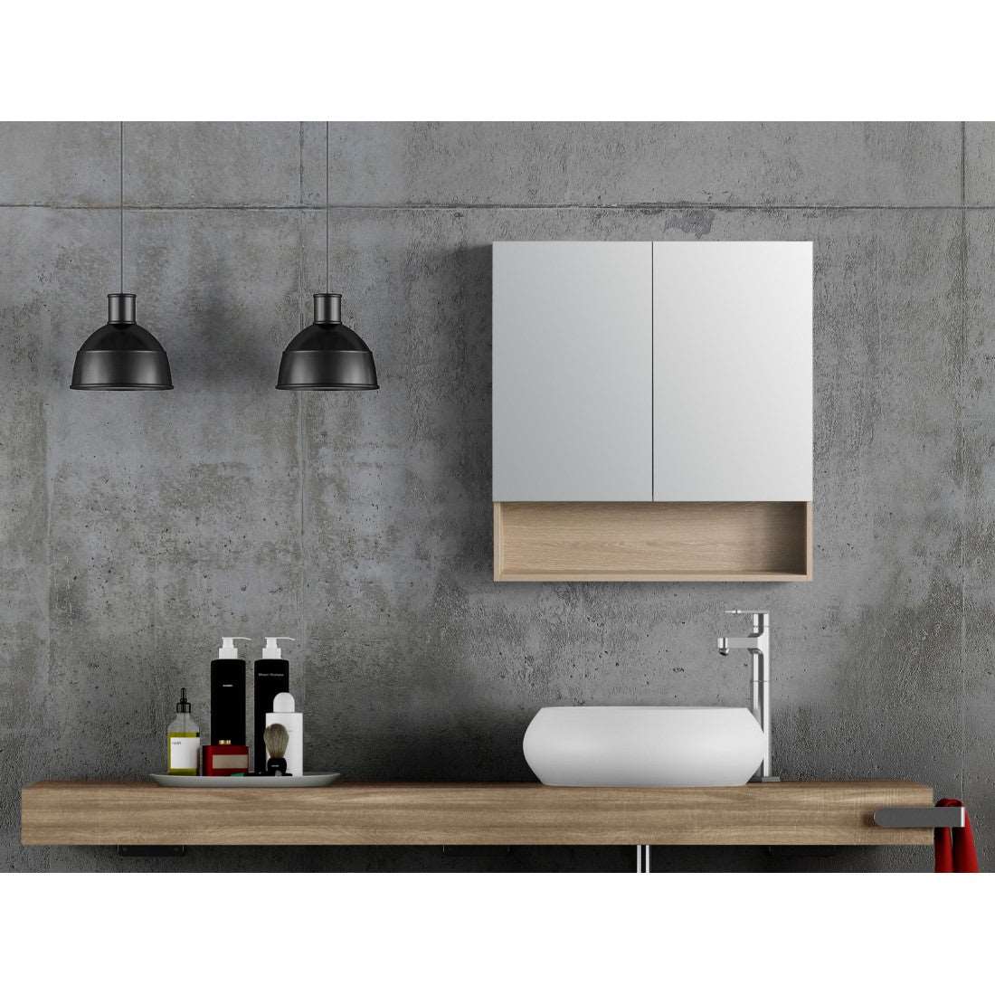 BATHROOM MIRROR CABINET WITH SHELF | 750MM | NATURAL OAK | PLYWOOD - The Tile Collection™