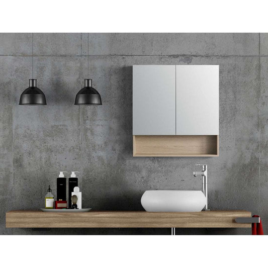 BATHROOM MIRROR CABINET WITH SHELF | 750MM | NATURAL OAK | PLYWOOD - The Tile Collection™