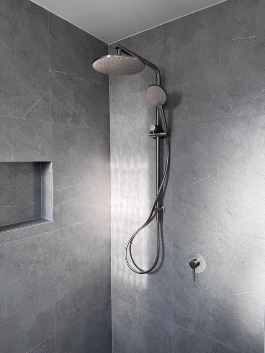 CHASE PREMIUM ROUND DUAL RAIN SHOWER COLUMN - BRUSHED NICKEL - The Tile Collection™