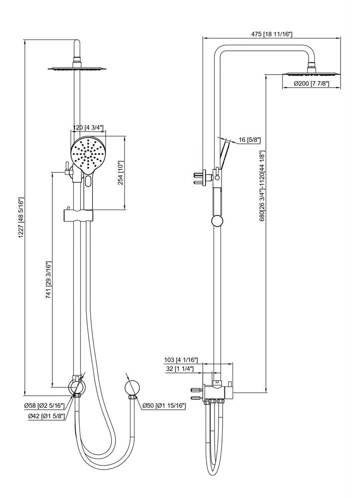 ROUND TWIN SHOWER SYSTEM WITH 200MM RAINFALL SHOWER HEAD AND HANDHELD HEADSET - 5 FINISHES