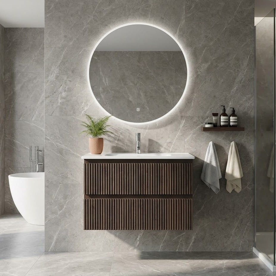 MS75 FLUTED FRONT 750MM WALL HUNG VANITY - DARK OAK