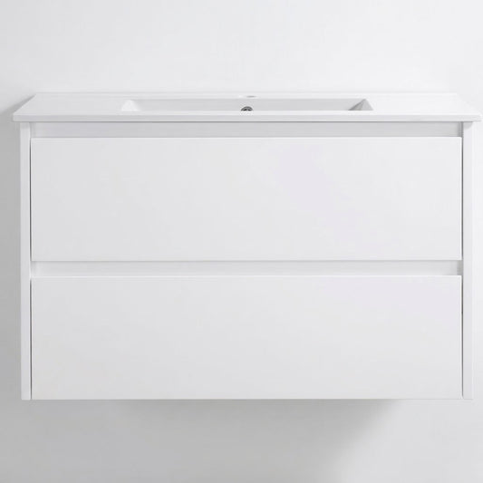 JL 750MM WALL HUNG VANITY - GLOSS WHITE | PLYWOOD, 2 DRAWERS
