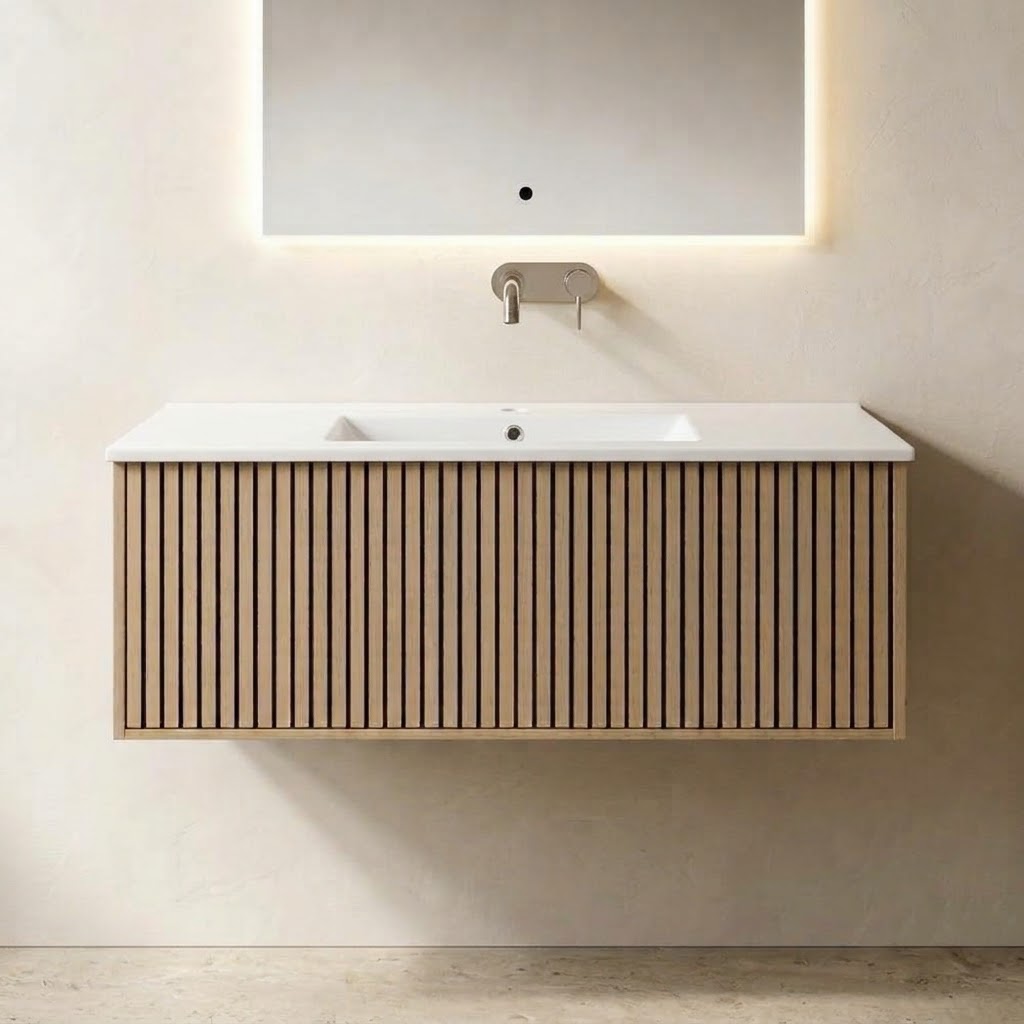 NORDI 1200MM WALL HUNG FLUTED OAK VANITY | SINGLE DRAWER