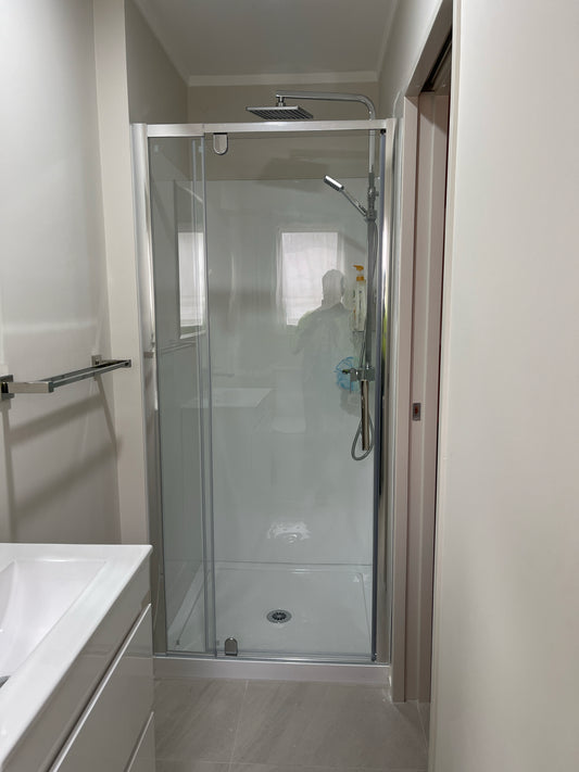 800x800x800MM ALCOVE 3 SIDED SHOWER ENCLOSURE WITH SWING DOOR - CHROME - The Tile Collection™