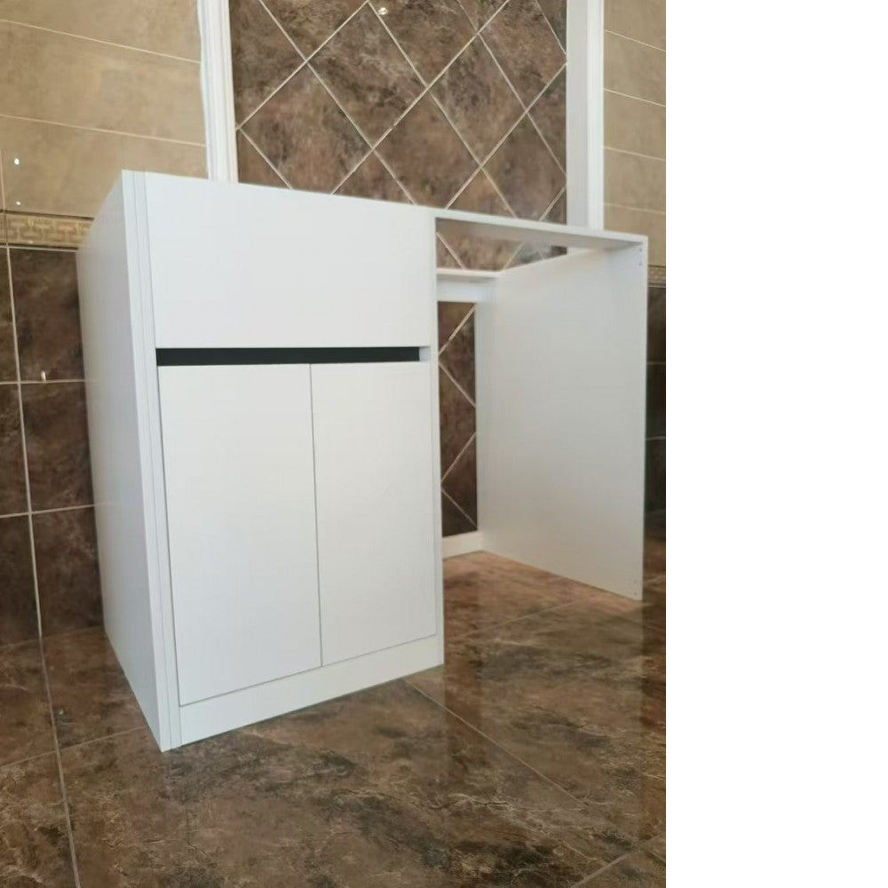 1200MM WHITE PLYWOOD LAUNDRY STATION | STONE BENCHTOP | STAINLESS STEEL SINK