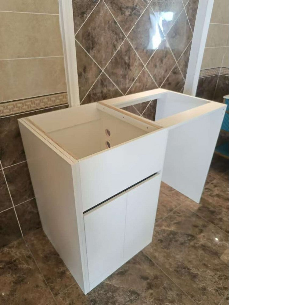 1200MM WHITE PLYWOOD LAUNDRY STATION | STONE BENCHTOP | STAINLESS STEEL SINK