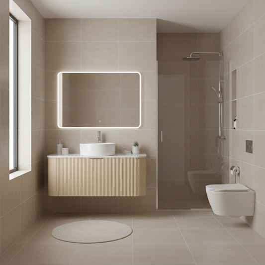 1200MM CURVED FLUTED WALL HUNG VANITY| LIGHT BROWN OAK