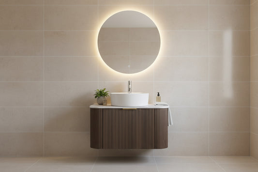 750mm Linea Curved Wall Hung Vanity Dark Brown Oak