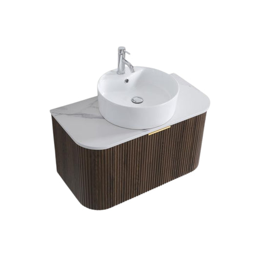 750mm Linea Curved Wall Hung Vanity Dark Brown Oak | Fluted Design