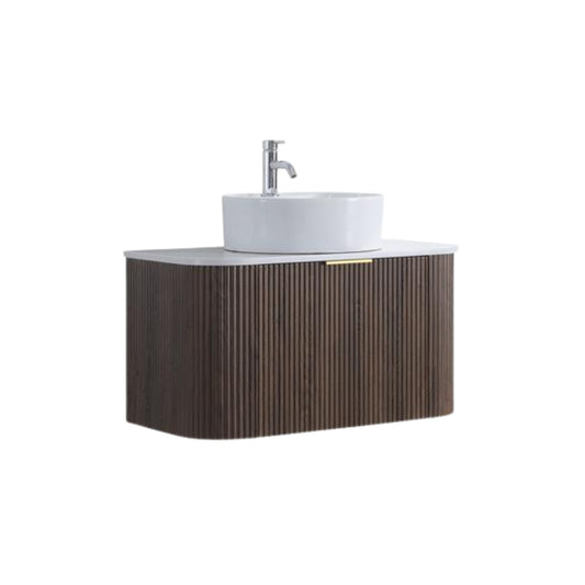 Linea Curved Wall Hung Vanity 900mm - Dark Oak