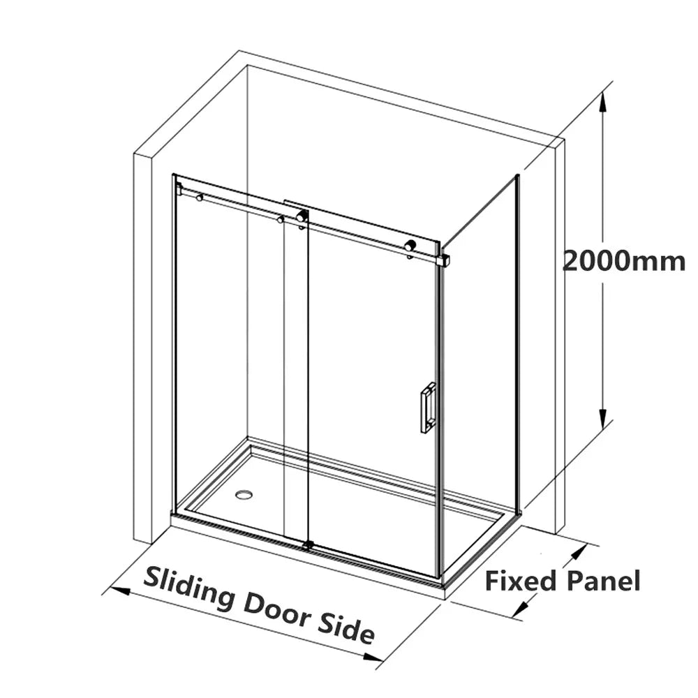 1200X900MM FRAMELESS SHOWER SLIDING DOOR AND RETURN PANEL - BRUSHED GUNMETAL