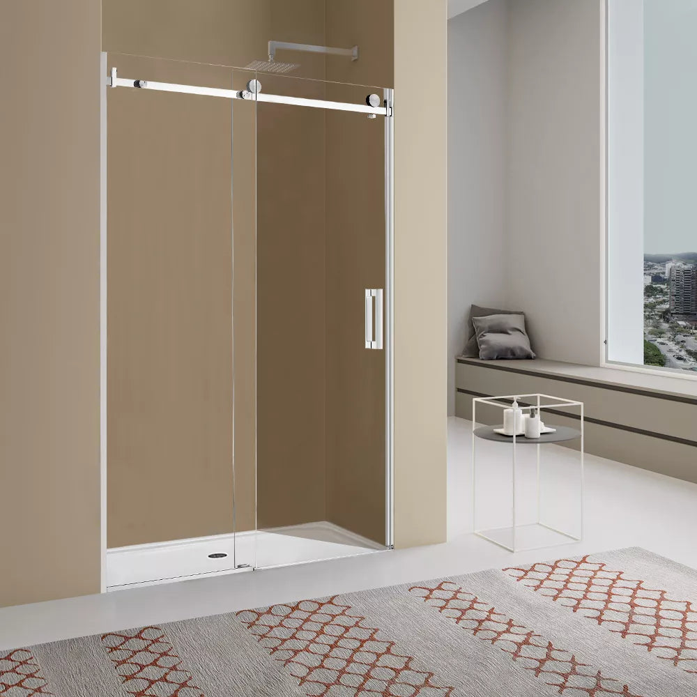 1800MM FRAMELESS SHOWER DOOR - CHROME | GLASS SLIDING DOOR NZ - The Tile Collection™