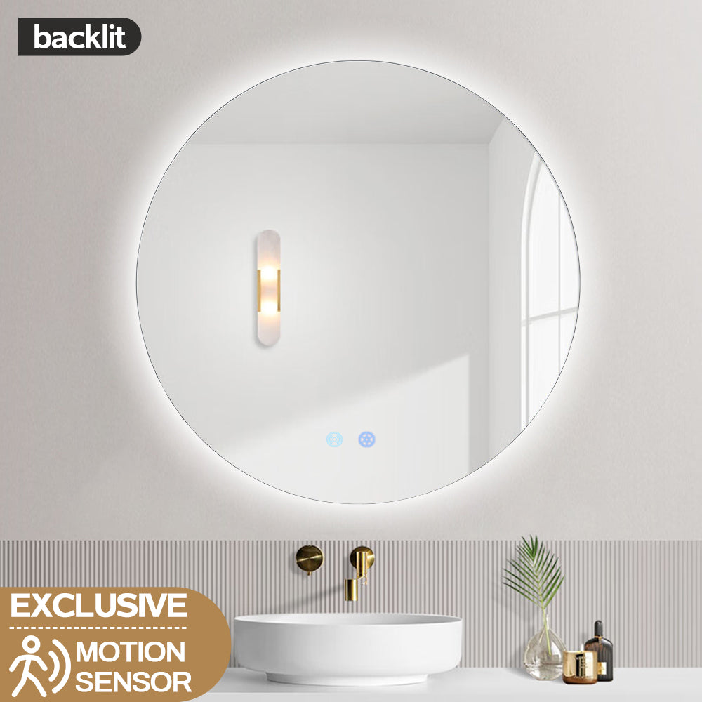 700MM ROUND BACKLIT LED MIRROR WITH MOTION SENSOR DEFOGGER | 3 COLOUR LIGHTS - The Tile Collection™