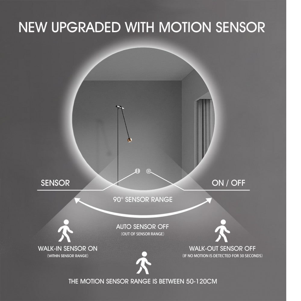 700MM ROUND BACKLIT LED MIRROR WITH MOTION SENSOR DEFOGGER | 3 COLOUR LIGHTS - The Tile Collection™