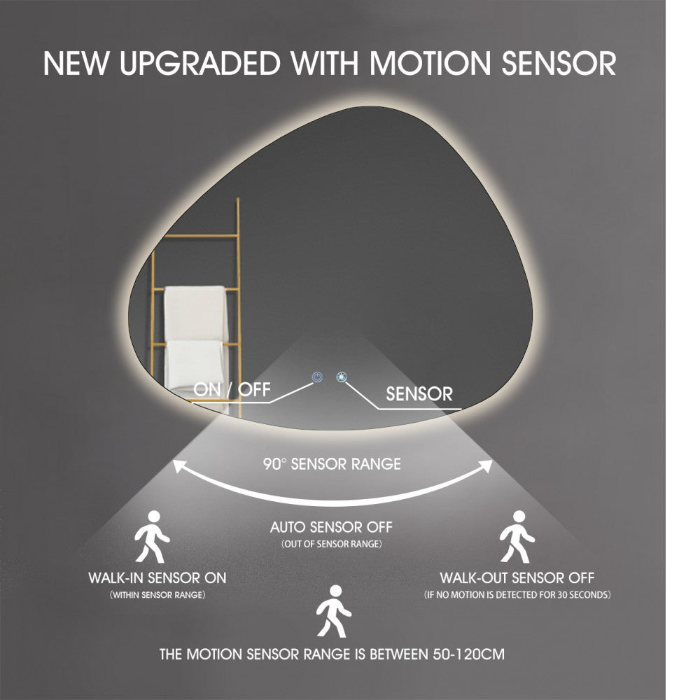860x740x910MM ASYMMETRICAL LED BATHROOM MIRROR - BACKLIT VANITY MIRROR WITH MOTION SENSOR - The Tile Collection™
