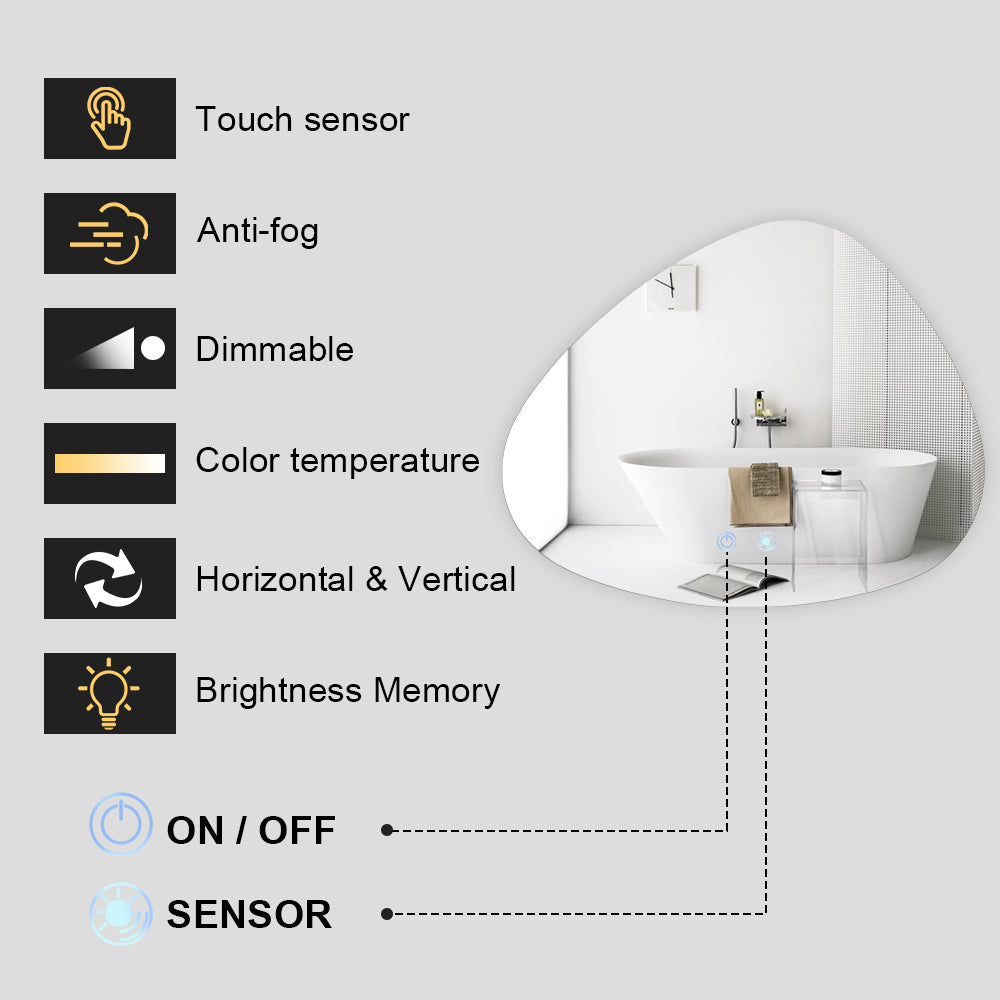 860x740x910MM ASYMMETRICAL LED BATHROOM MIRROR - BACKLIT VANITY MIRROR WITH MOTION SENSOR - The Tile Collection™