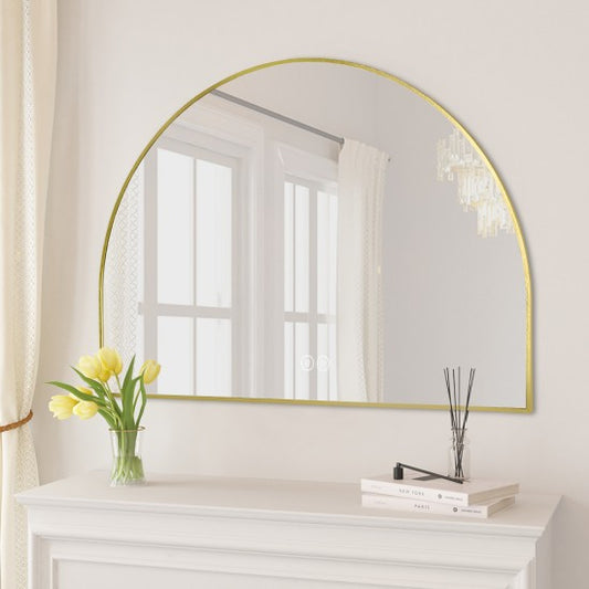 1200x850MM BRUSHED GOLD METAL FRAME ARCHED BACKLIT LED MIRROR | DEFOGGER | 3 COLOURS LIGHTS - The Tile Collection™