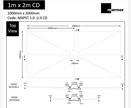 MARMOX READY TO TILE - OVER SHOWER BASE 1200x1200MM - CENTRE DRAIN - The Tile Collection™
