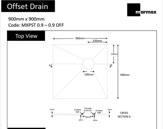 MARMOX READY TO TILE - OVER SHOWER BASE 900X900MM - OFFSET DRAIN - The Tile Collection™