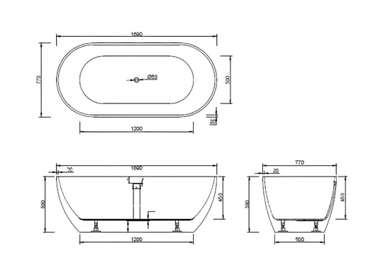 1700MM OVAL FREESTANDING BATH - WHITE GLOSS (ONLINE ONLY)