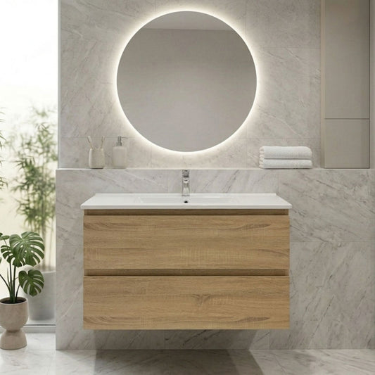 NELSON WALL HUNG VANITY | 900MM | LIGHT OAK | PLYWOOD