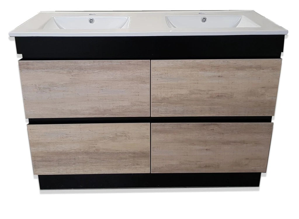 1500MM POLO BLACK AND LIGHT OAK PLYWOOD FLOORSTANDING VANITY DOUBLE BASIN - The Tile Collection™