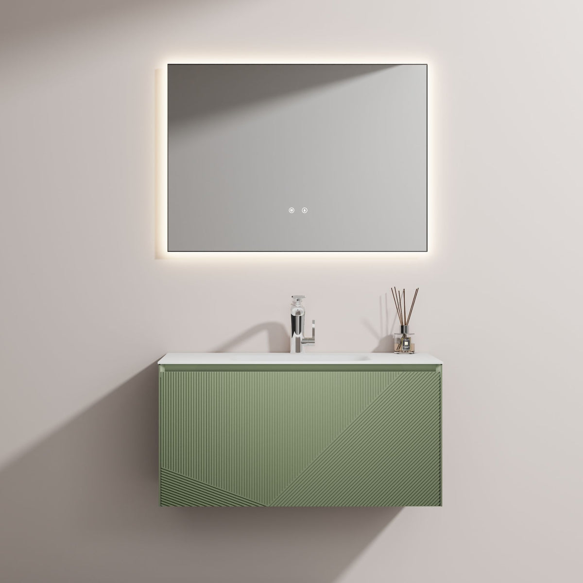 750MM SAGE GREEN WALL HUNG VANITY – PARALLEL AVO | MODERN FLOATING BATHROOM VANITY NZ - The Tile Collection™