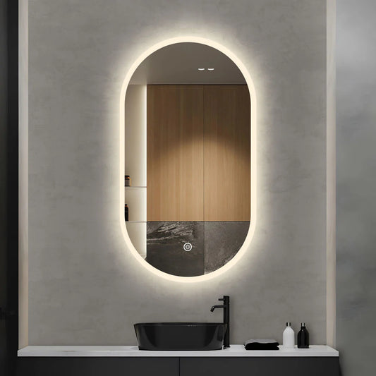 900x500MM PILL SHAPE LED MIRROR WITH TOUCH SENSOR BC| DEFOGGER | 3 COLOURS LIGHTS - The Tile Collection™