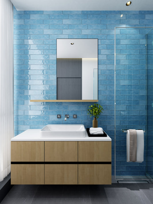 SKY BLUE SUBWAY CERAMIC TILES 75X300MM - $59/SQM - The Tile Collection™