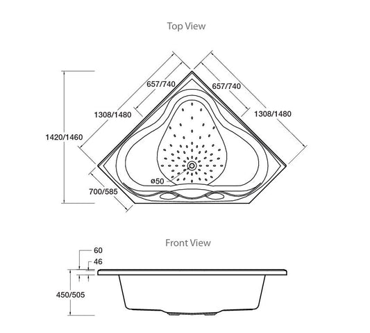 ENGLEFIELD SORRENTO II CORNER BATH 1500X1500MM - The Tile Collection™
