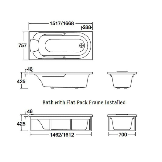 ENGLEFIELD SORRENTO II RECTANGULAR DROP IN BATH 1670X760MM - The Tile Collection™