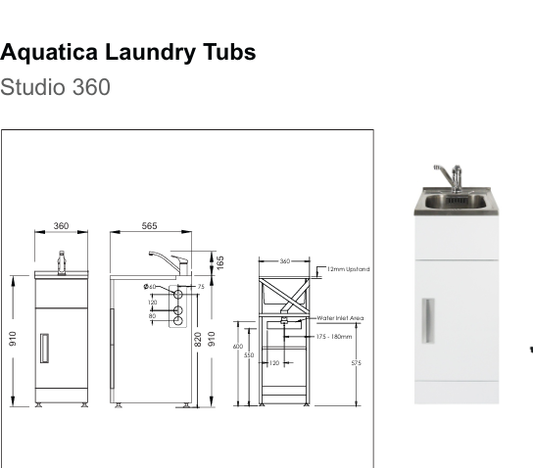 AQUATICA STUDIO LAUNDRY TUB SLIM 360MM DOOR MODEL - The Tile Collection™