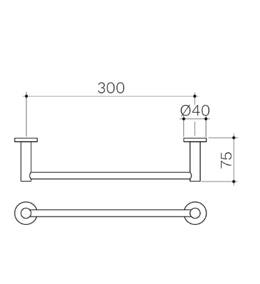 CLARK ROUND SINGLE TOWEL RAIL 300MM- BLACK