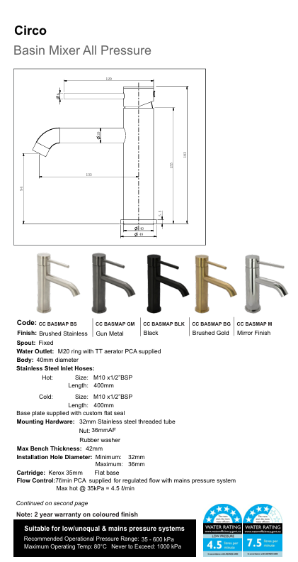 AQUATICA CIRCO BASIN MIXER ALL PRESSURE| 5 COLOURS - The Tile Collection™