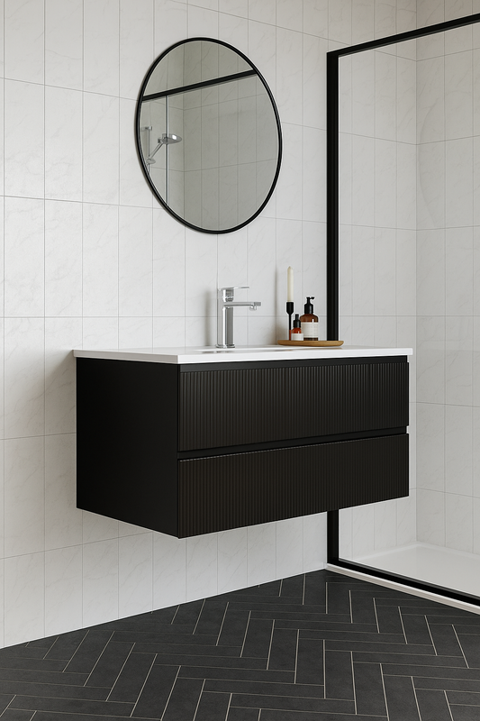 VERTO MOSCO 1200MM SINGLE PLYWOOD WALL HUNG VANITY - MATT BLACK, FLUTED FRONT