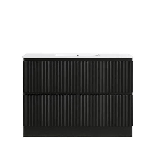 VERTO MOSCO 1200MM SINGLE PLYWOOD FLOOR STANDING VANITY - MATT BLACK, FLUTED FRONT