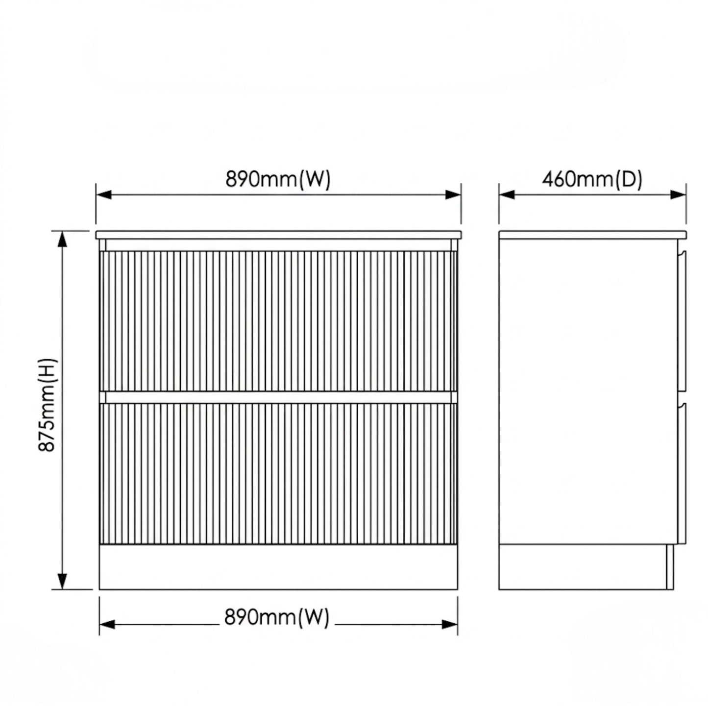 VERTO MOSCO 900MM PLYWOOD FLOOR STANDING VANITY - MATT WHITE, FLUTED FRONT