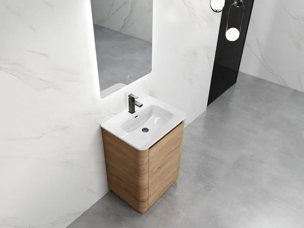 600MM BROOK CURVED FLOORSTANDING VANITY | HONEY OAK