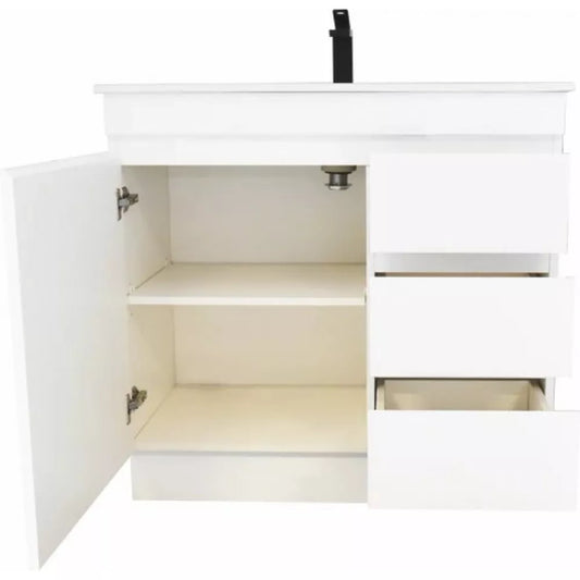 750MM MADRID PLYWOOD WHITE GLOSS FREESTANDING VANITY WITH CERAMIC TOP - The Tile Collection™