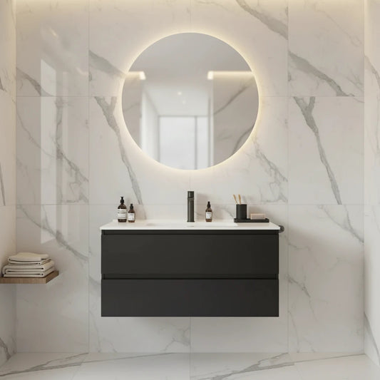 NELSON WALL HUNG VANITY | 900MM | DARK OAK | PLYWOOD - The Tile Collection™
