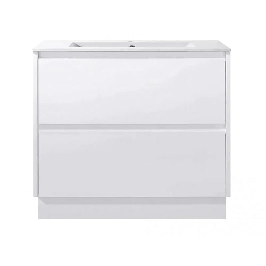 900MM POLO GLOSS WHITE PLYWOOD FREESTANDING VANITY WITH CERAMIC TOP - The Tile Collection™