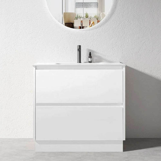 1000MM POLO GLOSS WHITE PLYWOOD FREESTANDING VANITY WITH CERAMIC TOP - The Tile Collection™