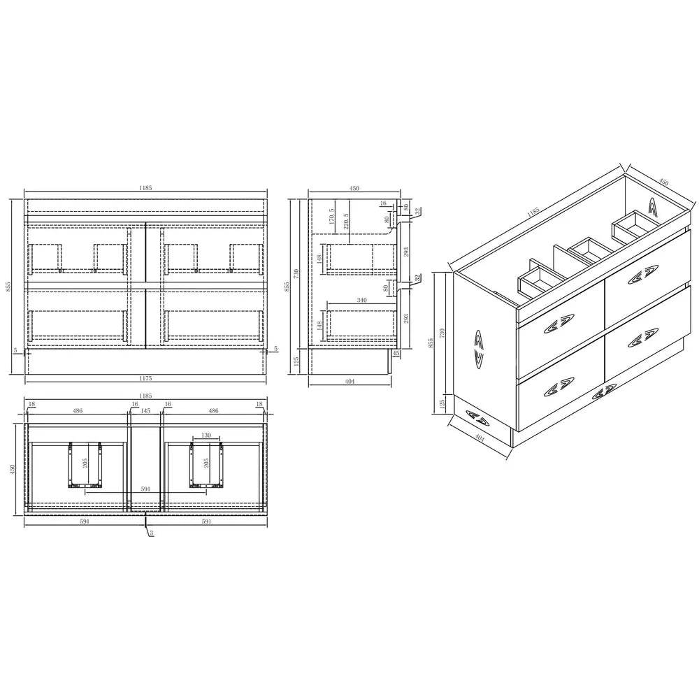 1200MM POLO BLACK AND LIGHT OAK FREESTANDING VANITY DOUBLE BASIN - The Tile Collection™