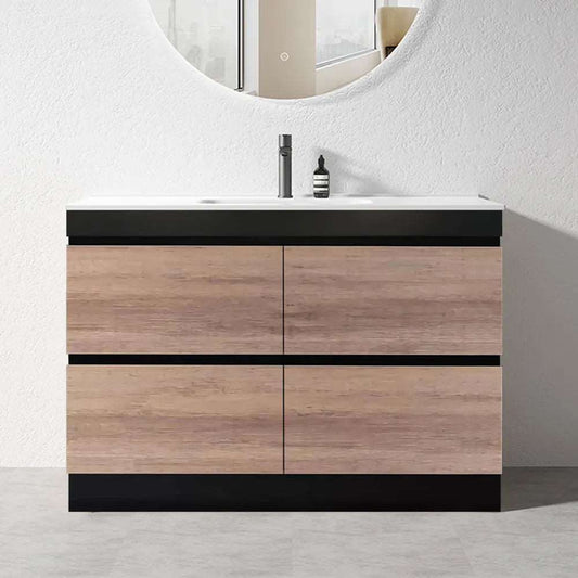 1500MM POLO BLACK AND LIGHT OAK PLYWOOD FLOORSTANDING VANITY SINGLE BASIN - The Tile Collection™
