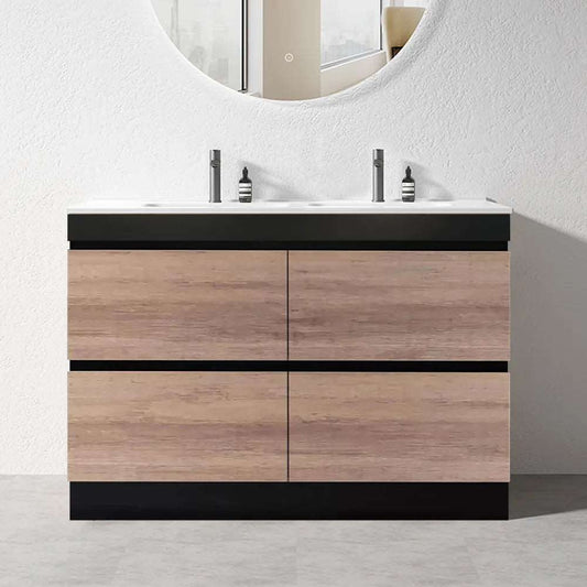 1500MM POLO BLACK AND LIGHT OAK PLYWOOD FLOORSTANDING VANITY DOUBLE BASIN - The Tile Collection™